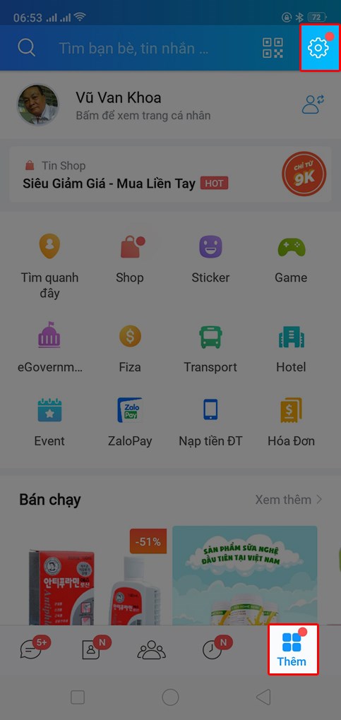 Mở ứng dụng Zalo tr&ecirc;n điện thoại, chọn&nbsp;Th&ecirc;m&nbsp;> Chọn biểu tượng&nbsp;C&agrave;i đặt h&igrave;nh răng cưa ở g&oacute;c tr&ecirc;n b&ecirc;n phải m&agrave;n h&igrave;nh.
