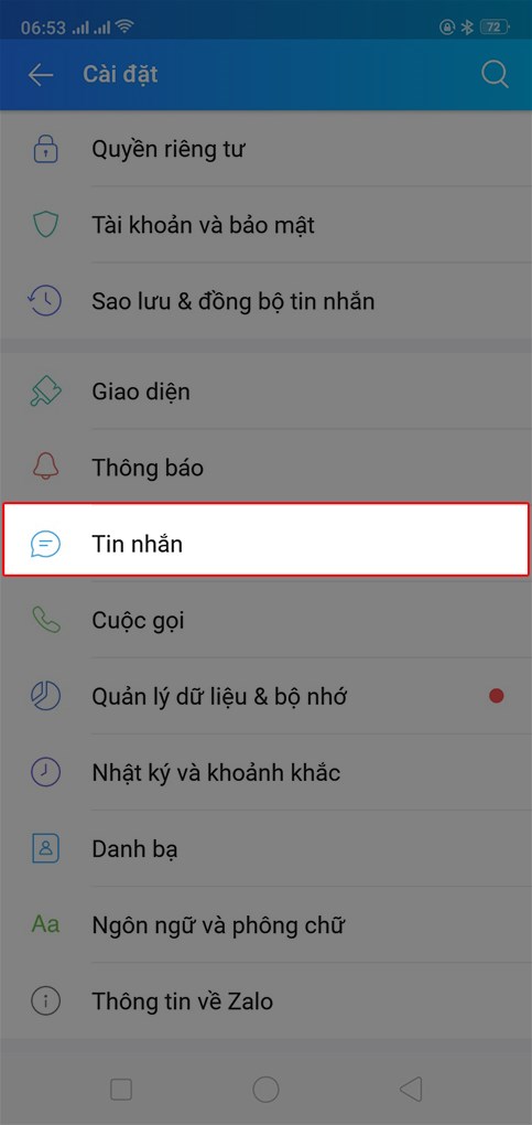 Chọn mục Tin nhắn.