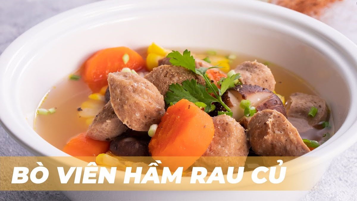 Canh bò viên hầm rau củ