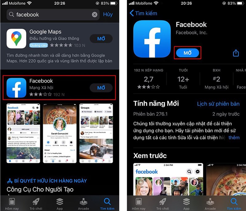 Tải hoặc cập nhật Facebook tại App Store