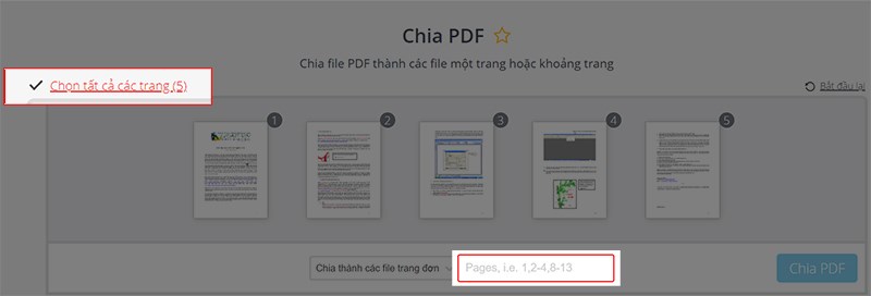 Chọn trang bạn cần cắt trên file bạn có chọn 1 hoặc chọn tất cả các trang.
