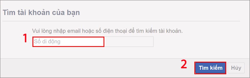 nhập email/số điện thoại và nhấn tìm kiếm