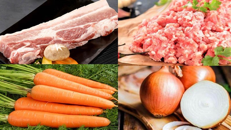 Nguyên liệu món ăn 2 cách nấu cơm cà ri xúc xích và thịt ba chỉ