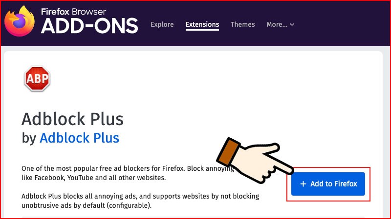 Mở tr&igrave;nh duyệt Firefox, truy cập tiện &iacute;ch AdBlock Plus > Chọn Th&ecirc;m tiện &iacute;ch.