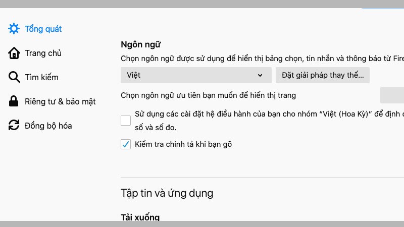 Kết quả giao diện trình duyệt Firefox được đổi sang tiếng Việt