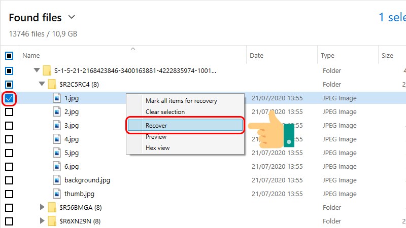 Nhấn chuột phải vào file đó và chọn Recover