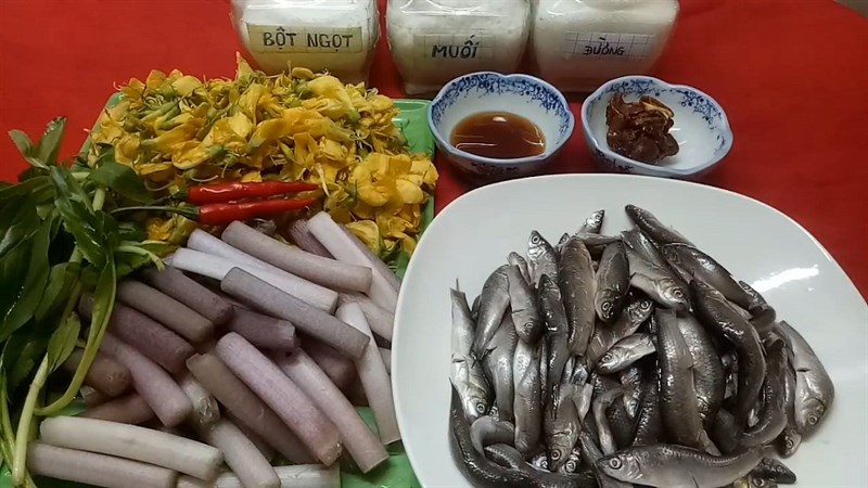 NGuyên liệu canh chua cá linh