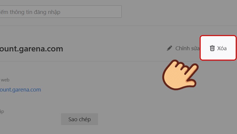 Nếu muốn xóa mật khẩu ở trang web đó thì bạn chọn vào Xóa.