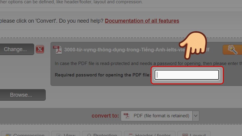 Nhập password của file PDF bị khóa.