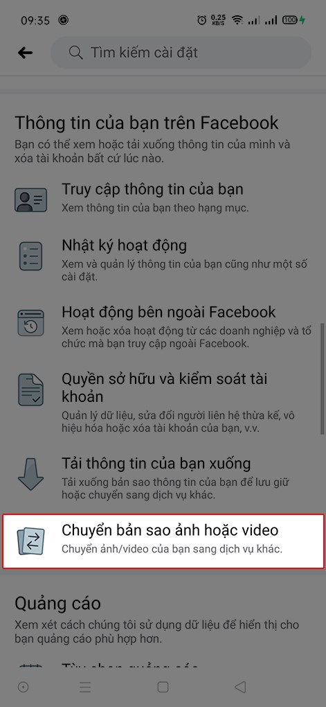 Chọn Chuyển bản sao ảnh hoặc video