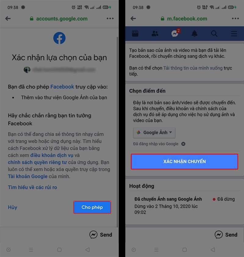 Xác nhận quyền bằng cách nhấn cho phép và nhấn xác nhận quyền để hoàn tất