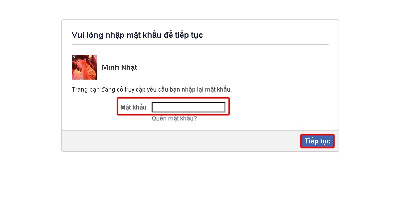 Nhập mật khẩu tài khoản Facebook
