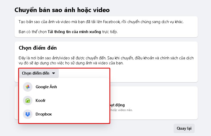 Chọn địa điểm sao lưu