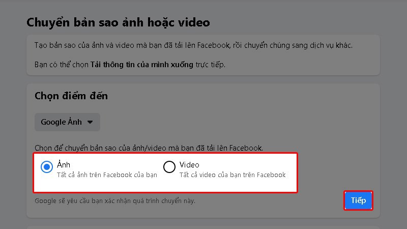 Chọn mục sao lưu