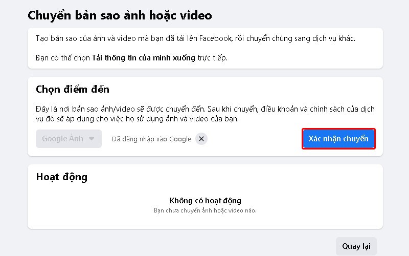 Nhấn xác nhận quyền để hoàn tất