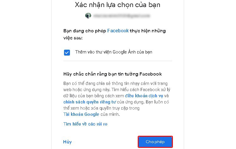 Nhấn cho phép để cấp quyền