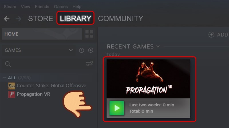 Quay trở lại giao diện chính của Steam và chọn Library, game bạn vừa cài về sẽ hiển thị ở đây. Hãy nhấn vào game đó.
