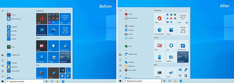 giao diện Start Menu mới của Windows 10 