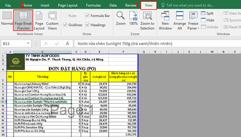 Chọn Page Break Preview để xem tổng thể các trang trước khi in.