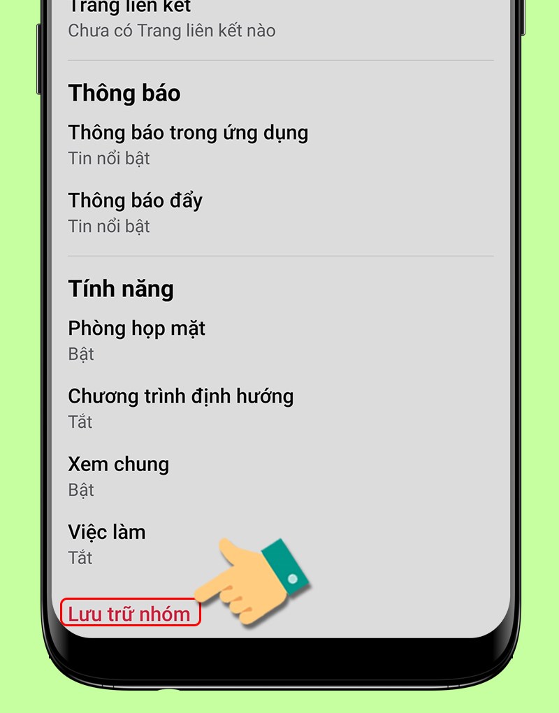 Nhấn vào Lưu trữ nhóm