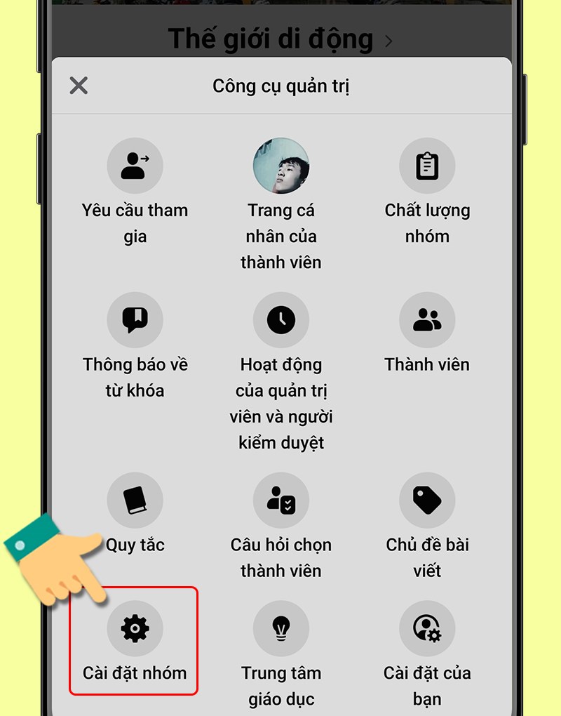 Nhấn vào Cài đặt nhóm