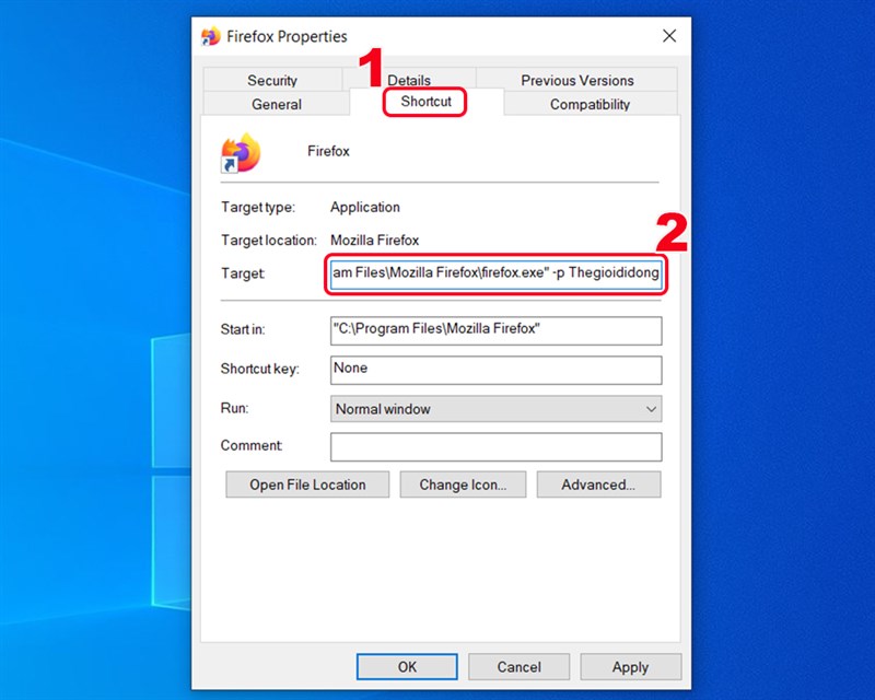 Th&ecirc;m -p khoảng c&aacute;ch [t&ecirc;n profile] v&agrave;o cuối d&ograve;ng Target