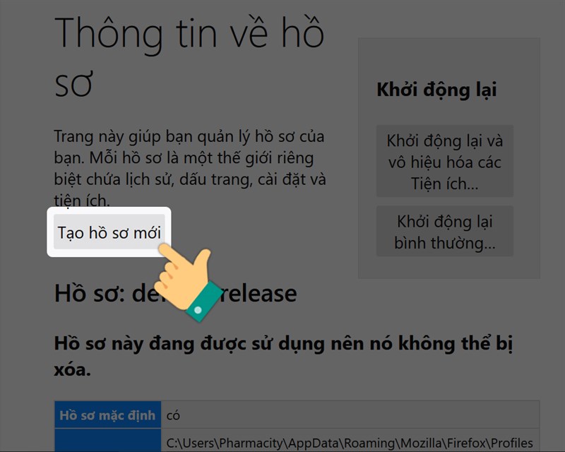 Chọn Tạo hồ sơ mới