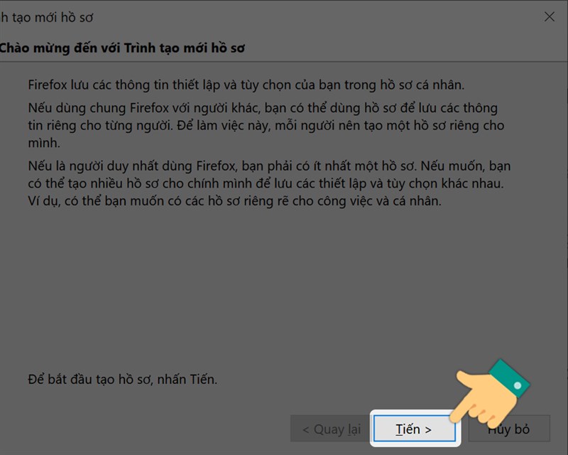 Nhấn Tiến&nbsp;để tiếp tục