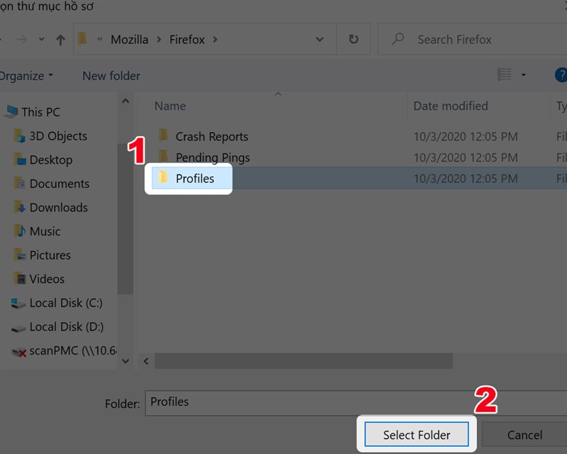 Chọn Thư mục lưu hồ sơ