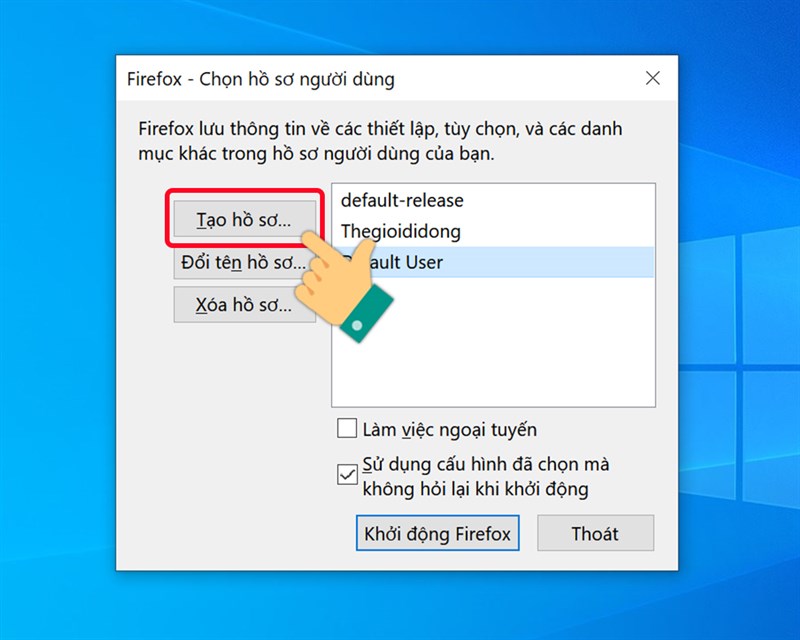 Nhấn Tạo hồ sơ