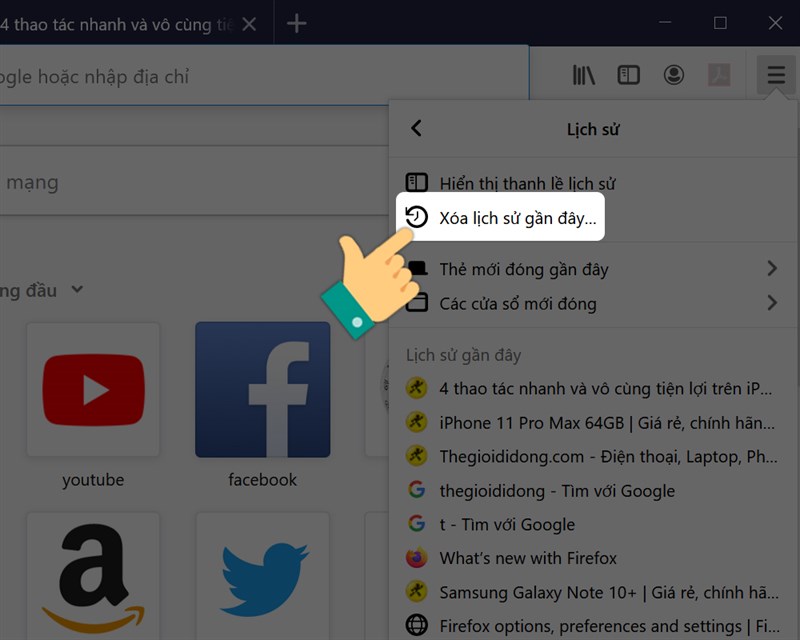 Chọn Xóa lịch sử gần đây