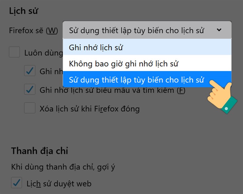 Sử dụng thiết lập tùy biến cho lịch sử
