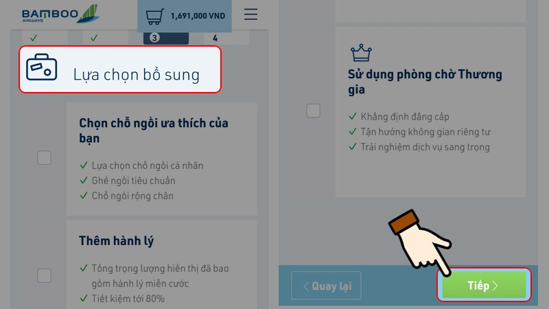 Lựa chọn bổ sung các dịch vụ nếu bạn cần