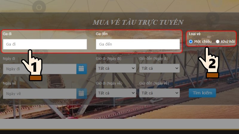 Nhập ga đi - đến > Lựa chọn loại vé