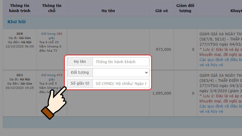 hệ thống sẽ yêu cầu bạn nhập thông tin hành khách