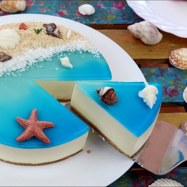 Cách làm Cheesecake biển xanh - Cheesecake ocean ngon không cần lò nướng