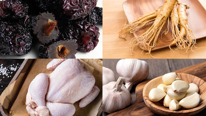 Các nguyên liệu món ăn uống con gà hầm sâm, hầm ngải cứu vớt và hầm bào ngư