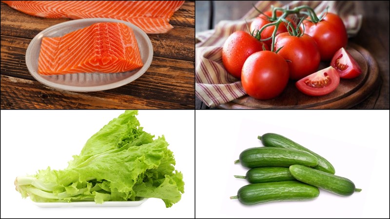 Nguyên liệu món ăn salad cá hồi trộn dầu giấm và salad cá hồi trộn sữa chua