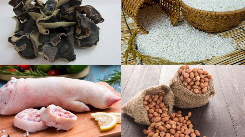 Nguyên liệu món ăn giò heo hon với con gà hon đậu phộng
