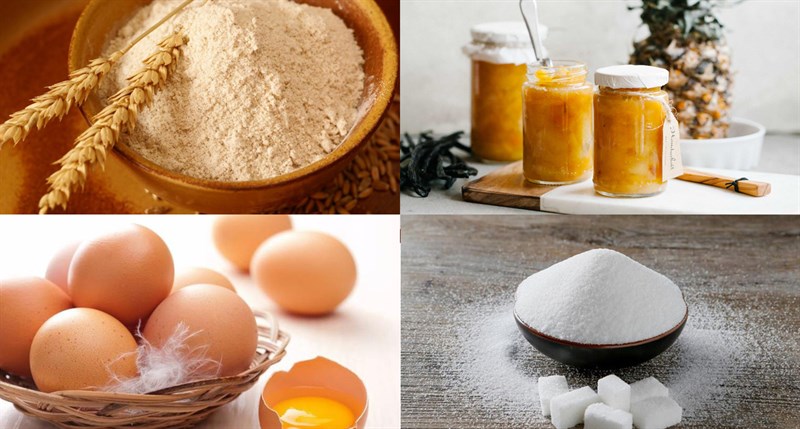 Nguyên liệu món ăn bánh bông lan cuộn nhân khóm không cần lò nướng