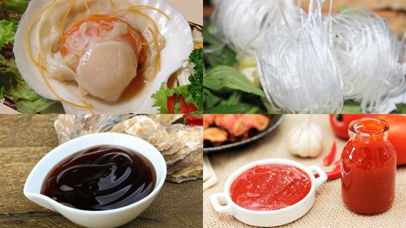 Nguyên liệu cho món sò điệp hấp bún tàu