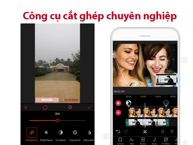 Đầy đủ c&ocirc;ng cụ cắt gh&eacute;p chuy&ecirc;n nghiệp, chỉnh sửa độ s&aacute;ng, độ tương phản,...