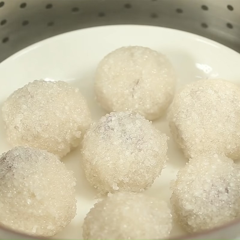 Bước 4 Hấp bánh sago Bánh sago khoai lang tím viên tròn