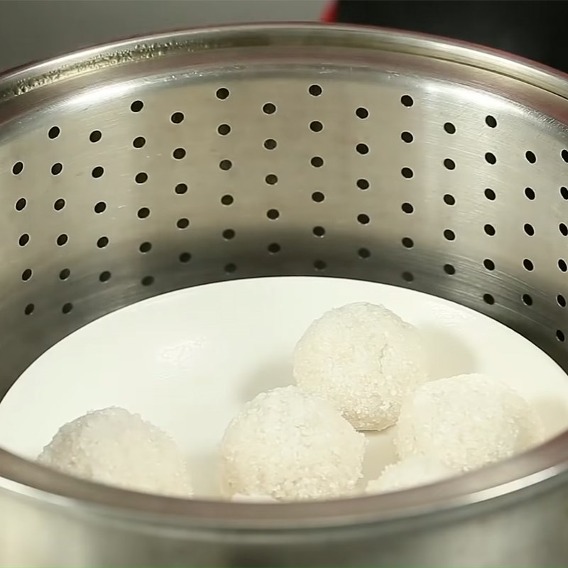 Bước 4 Hấp bánh sago Bánh sago khoai lang tím viên tròn