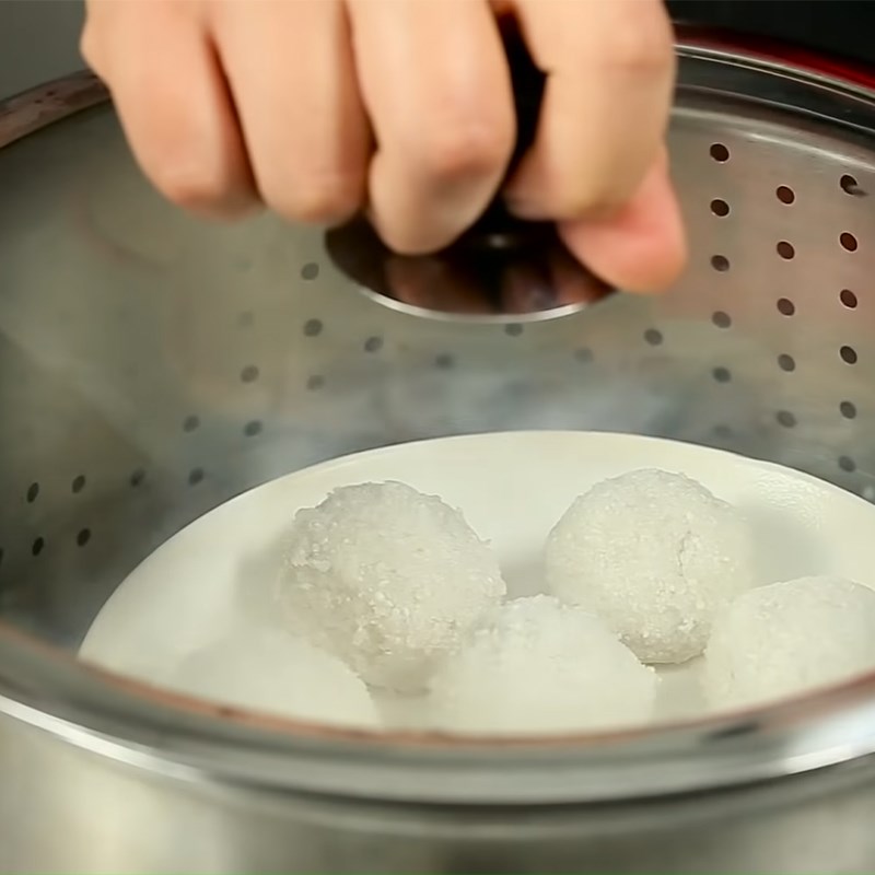 Bước 4 Hấp bánh sago Bánh sago khoai lang tím viên tròn