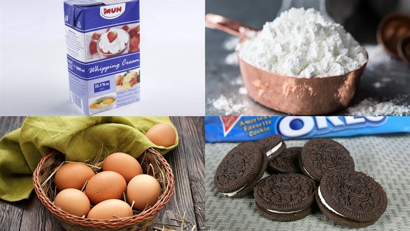 Một số nguyên liệu chính làm bánh crepe oreo