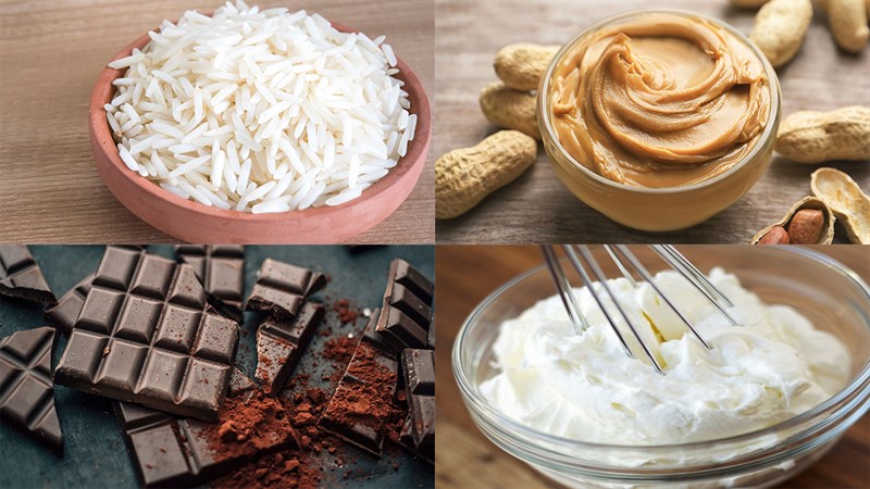 Các nguyên liệu thực hiện món pudding socola bơ đậu phộng