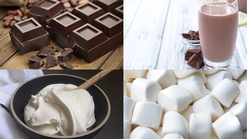 nguyên liệu làm sữa lắc socola kẹo marshmallow
