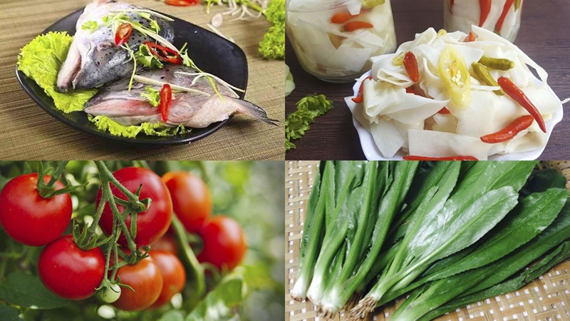 Các nguyên liệu cần có món ăn uống canh chua đầu cá hồi với tôm với măng chua