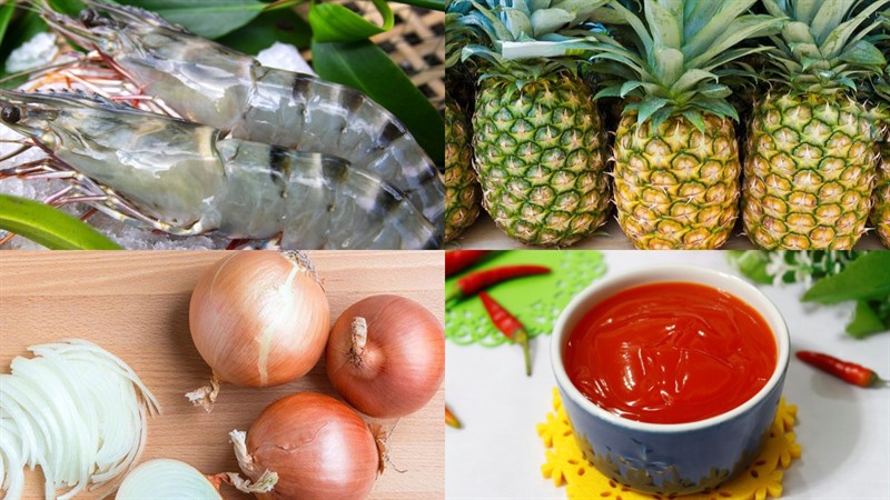 Nguyên liệu món ăn tôm sốt trái thơm